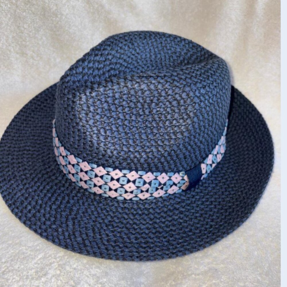 STACY ADAMS INDIGO Fedora Poly Braided Pinch Front HAT SZ LARGE  7 1/4